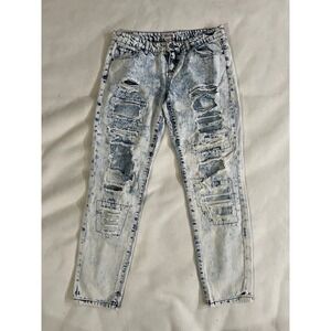 Mudd Women Acid Wash Distressed Ripped Jeans Size 11 Blue White